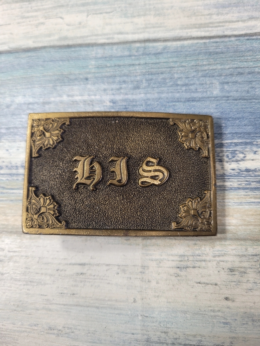 Antique Brass 'HJS' Decorative Belt Buckle